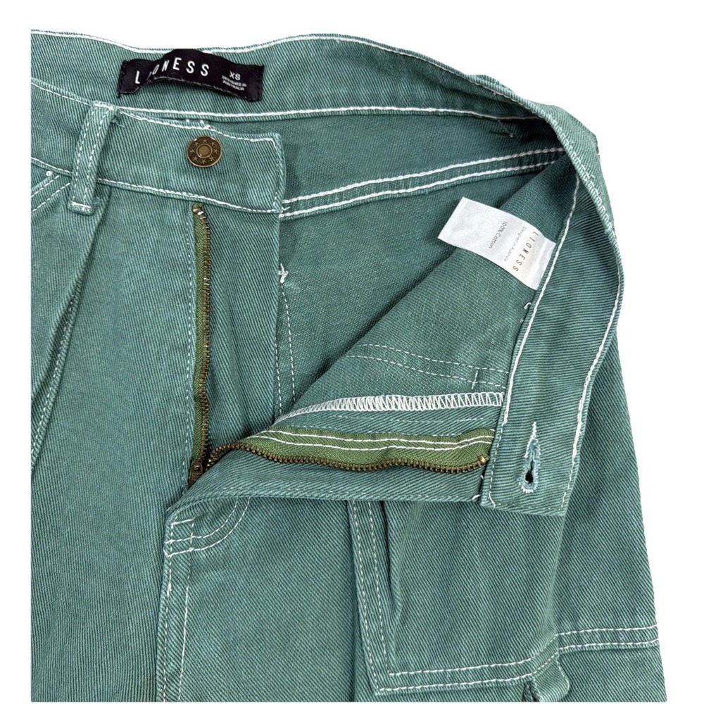 Lioness Womens High-Rise Wide Leg Baggy Cargo Green Denim Jeans XS 27x30 - Picture 7 of 16